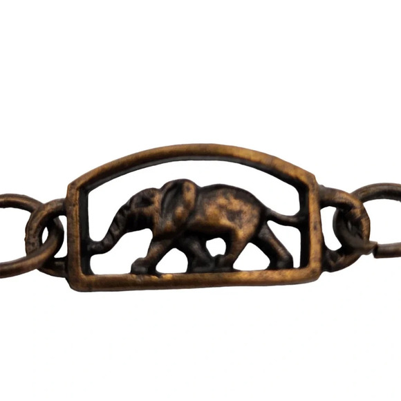7.5" Brushed Bronze Elephant Paneled Link Womens Bracelet - Picture 2 of 7
